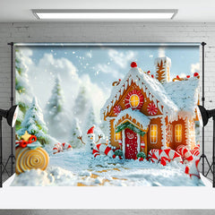 Aperturee - Aperturee Snow Fairy World Gingerbread House Christmas Backdrop