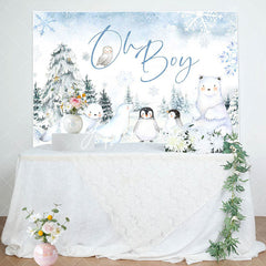 Aperturee - Aperturee Snow Forest Safari Animal Oh Boy Baby Shower Backdrop