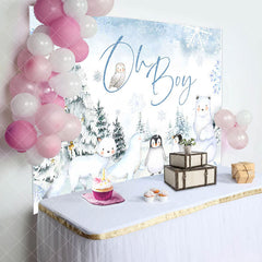 Aperturee - Aperturee Snow Forest Safari Animal Oh Boy Baby Shower Backdrop