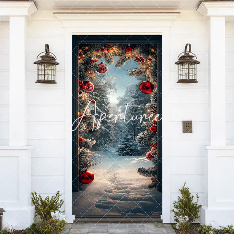 Aperturee - Aperturee Snow Forest Winter Wonderland Christmas Door Cover