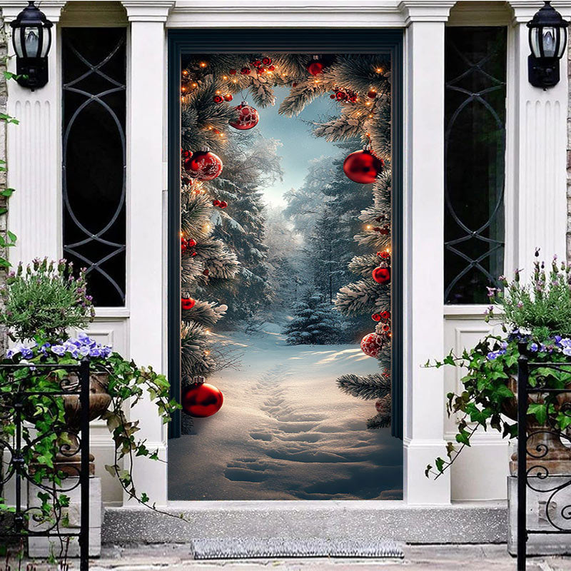 Aperturee - Aperturee Snow Forest Winter Wonderland Christmas Door Cover