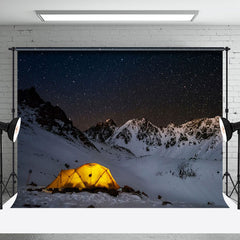 Aperturee - Aperturee Snow Mountain Night Camping Star Sky Winter Backdrop