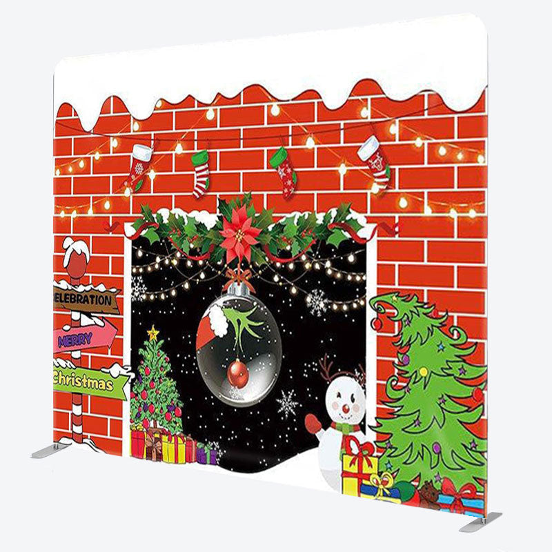 Aperturee - Aperturee Snow Red Brick Wall Socks Merry Christmas Backdrop