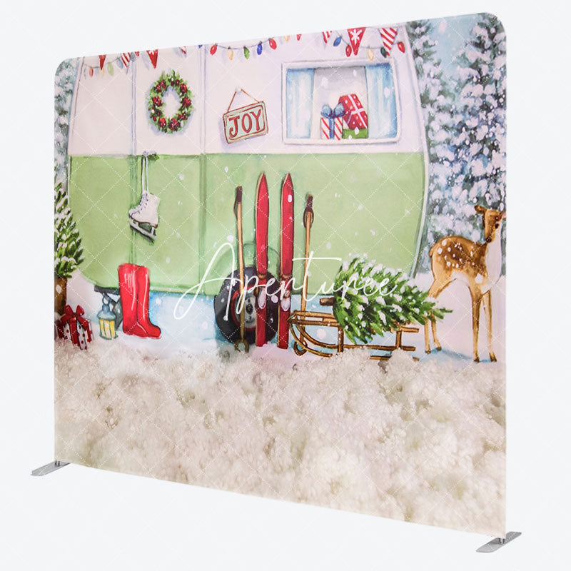 Aperturee - Aperturee Snow RV Car Deer Christmas Tension Fabric Backdrop