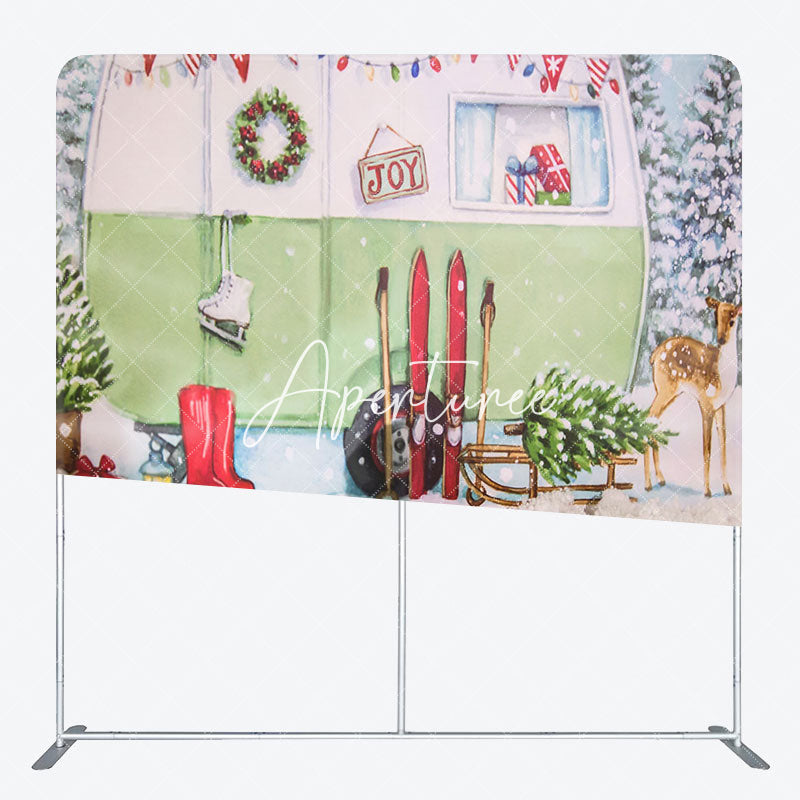 Aperturee - Aperturee Snow RV Car Deer Christmas Tension Fabric Backdrop