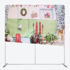 Aperturee - Aperturee Snow RV Car Deer Christmas Tension Fabric Backdrop