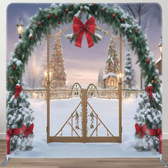 Aperturee - Aperturee Snow Scene Arch Pine Leaf Christmas Pillow Case Backdrop