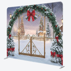 Aperturee - Aperturee Snow Scene Arch Pine Leaf Christmas Pillow Case Backdrop