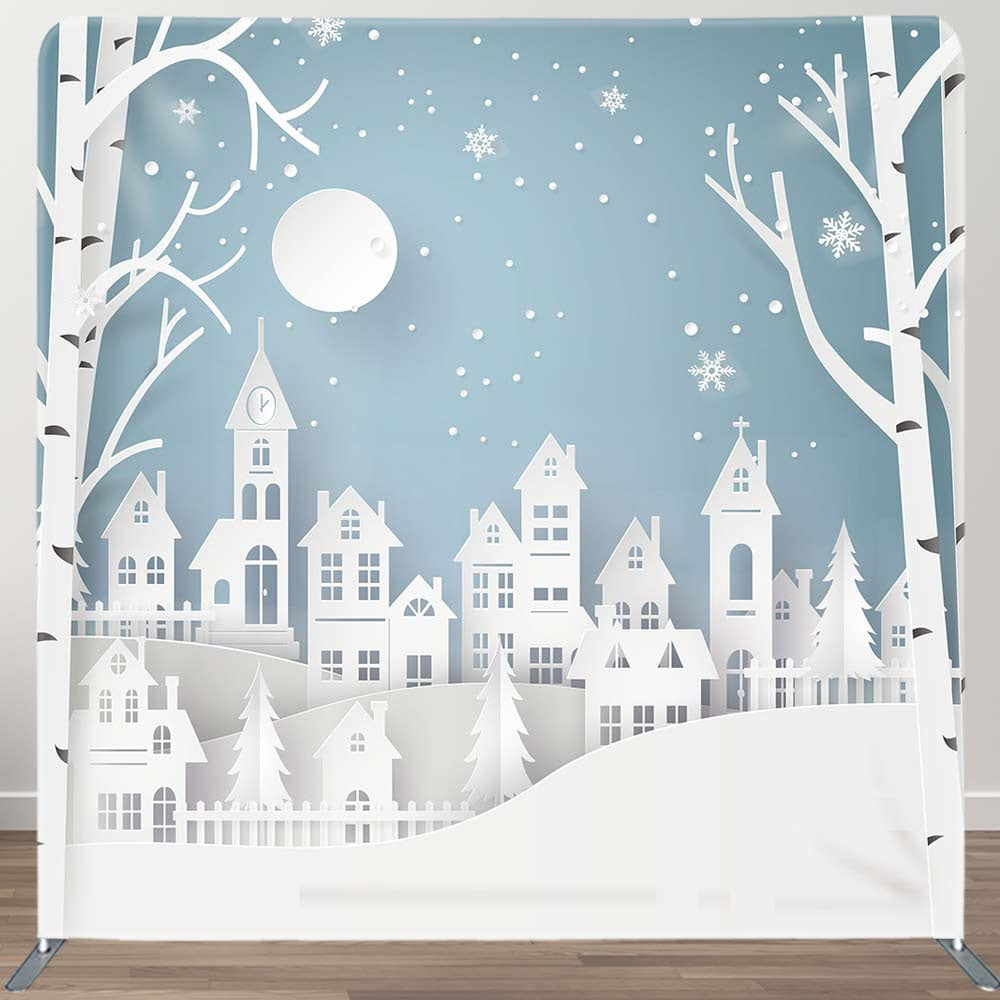 Aperturee - Aperturee Snow Scenery White Papercut Tension Fabric Backdrop