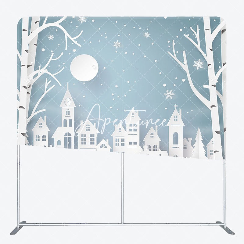 Aperturee - Aperturee Snow Scenery White Papercut Tension Fabric Backdrop