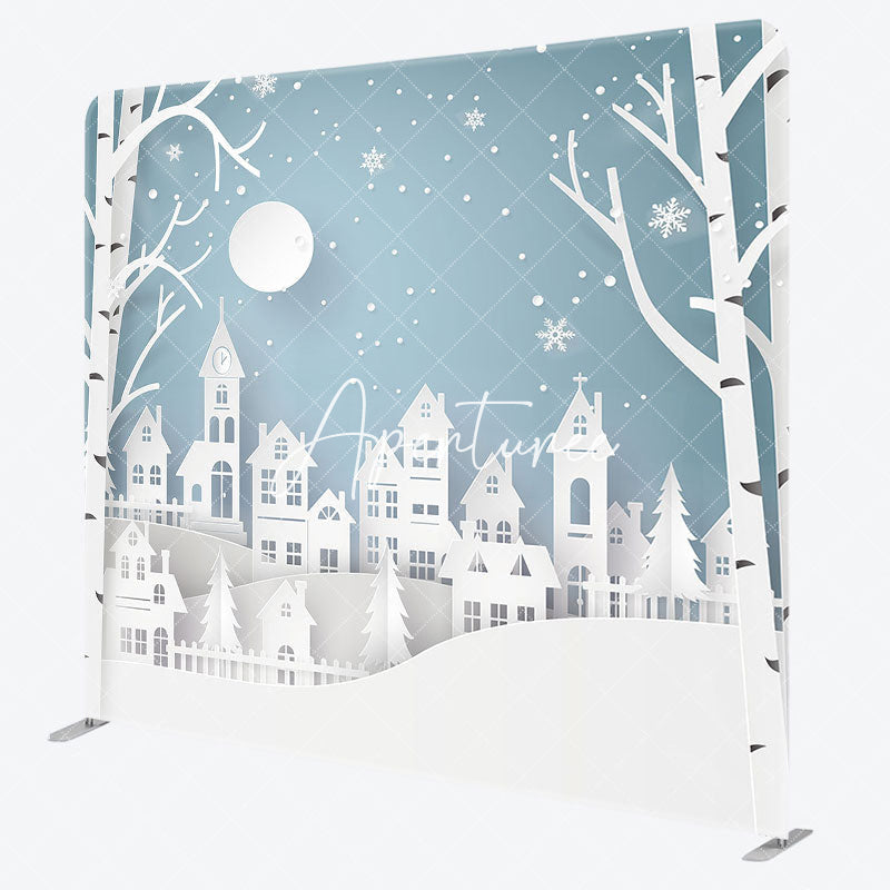 Aperturee - Aperturee Snow Scenery White Papercut Tension Fabric Backdrop