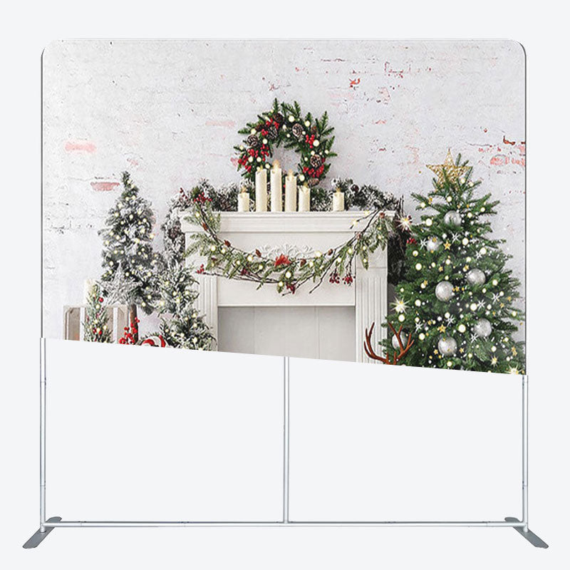 Aperturee - Aperturee Snow Tree Elk Brick Fireplace Christmas Backdrop