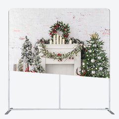 Aperturee - Aperturee Snow Tree Elk Brick Fireplace Christmas Backdrop