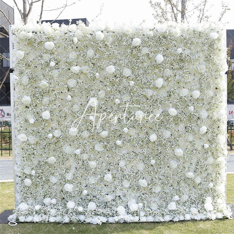 Aperturee - Aperturee Snow White Rose Fuax Outdoor Garden Flower Wall Panels