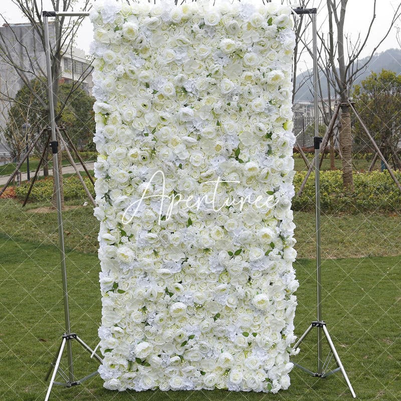 Aperturee - Aperturee Snow White Rose Fuax Outdoor Garden Flower Wall Panels