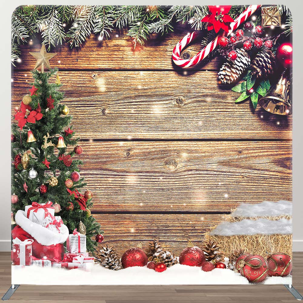 Aperturee - Aperturee Snow Wood Merry Christmas Double-Sided Square Backdrop