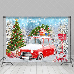 Aperturee - Aperturee Snowfall Field Red Car Tree Merry Christmas Backdrop