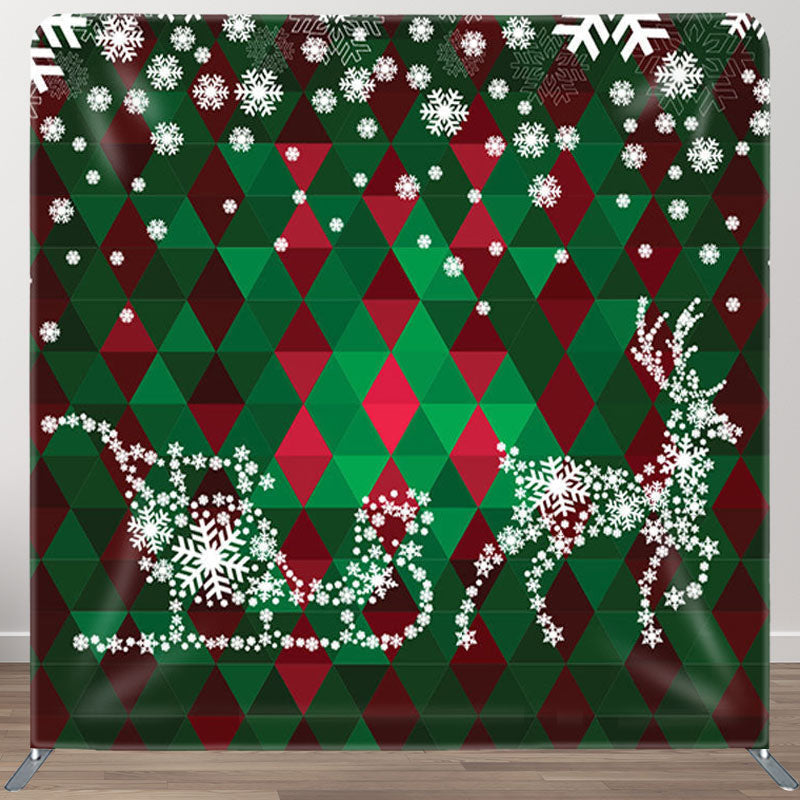 Aperturee - Aperturee Snowflake Deer Sleigh Green Plaid Christmas Backdrop