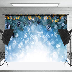 Aperturee - Aperturee Snowflake Light Blue Bokeh Hazelnut Winter Backdrop