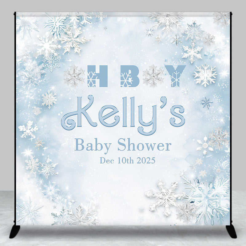 Aperturee - Aperturee Snowflake Oh Boy Custom Name Baby Shower Backdrop