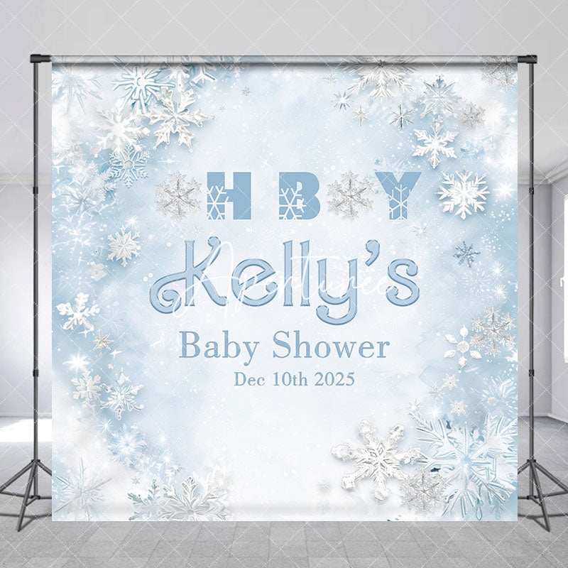 Aperturee - Aperturee Snowflake Oh Boy Custom Name Baby Shower Backdrop