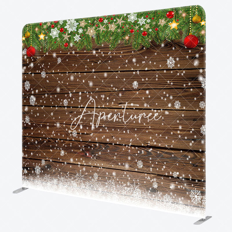 Aperturee - Aperturee Snowflake Pine Leaves Wood Xmas Pillow Case Backdrop