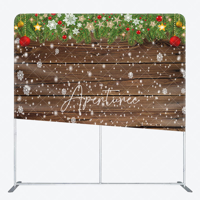 Aperturee - Aperturee Snowflake Pine Leaves Wood Xmas Pillow Case Backdrop