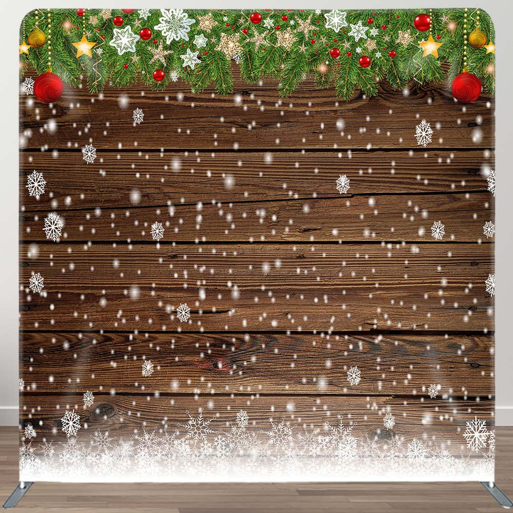 Aperturee - Aperturee Snowflake Pine Leaves Wood Xmas Pillow Case Backdrop