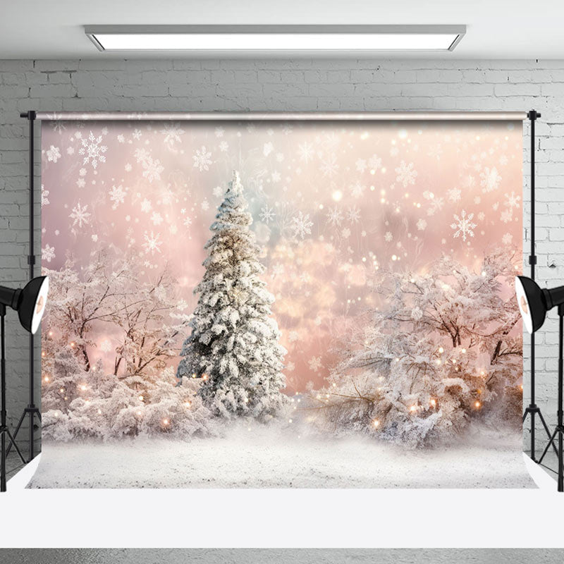 Aperturee - Aperturee Snowflake Pine Tree Pink Winter Photography Backdrop