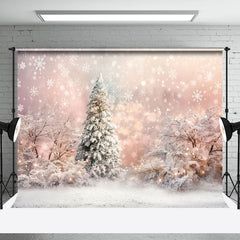 Aperturee - Aperturee Snowflake Pine Tree Pink Winter Photography Backdrop