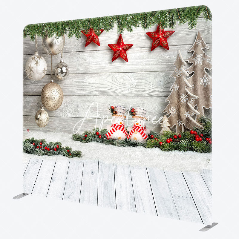 Aperturee - Aperturee Snowflake Snowman Wooden Christmas Square Backdrop