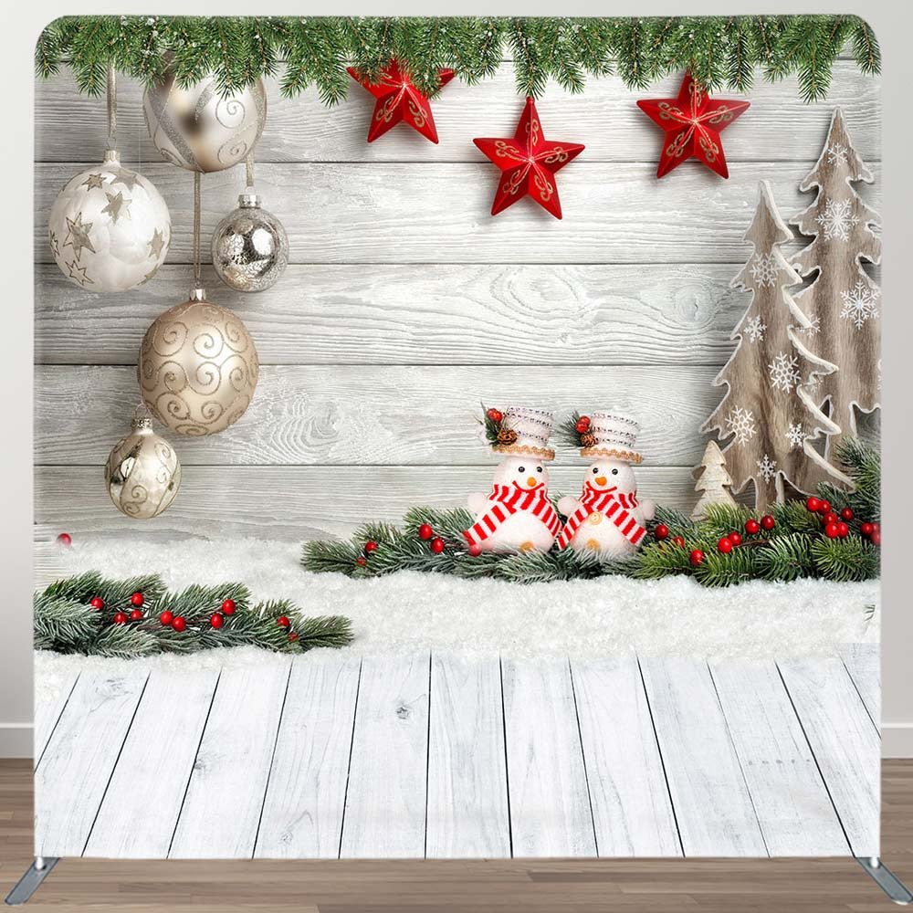 Aperturee - Aperturee Snowflake Snowman Wooden Christmas Square Backdrop