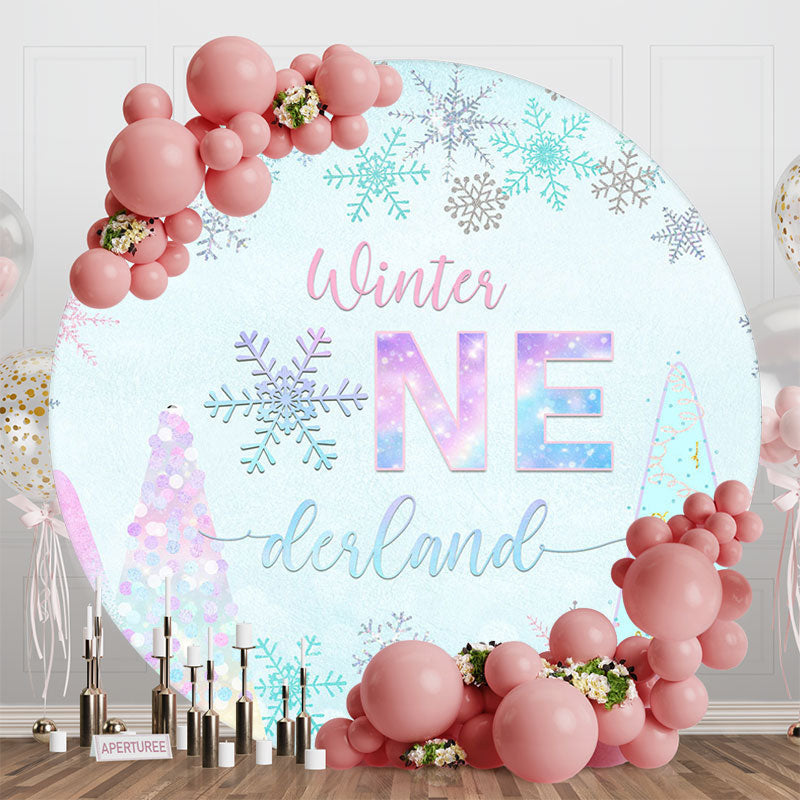 Aperturee - Aperturee Snowflake Winter Onederland Round Birthday Backdrop