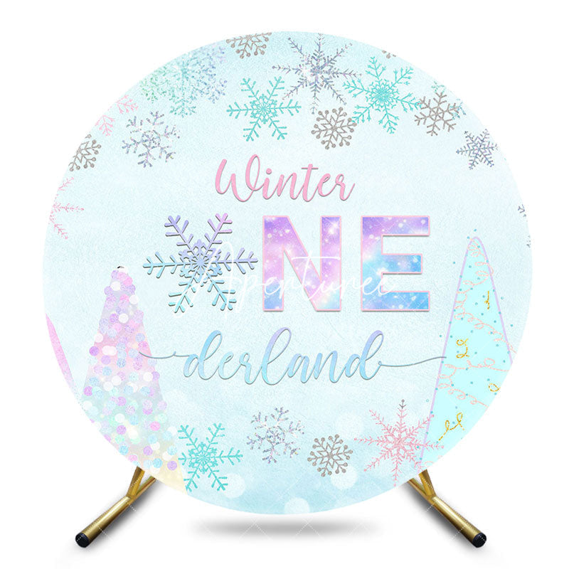 Aperturee - Aperturee Snowflake Winter Onederland Round Birthday Backdrop