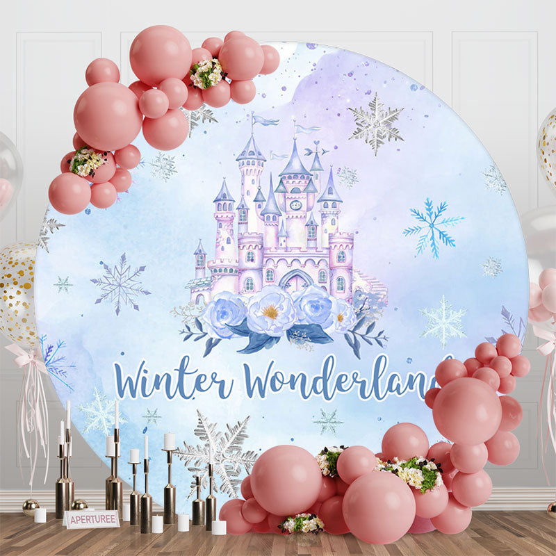 Aperturee - Aperturee Snowflake Winter Wonderland Round Birthday Backdrop