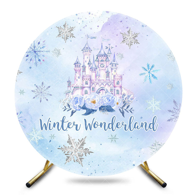 Aperturee - Aperturee Snowflake Winter Wonderland Round Birthday Backdrop