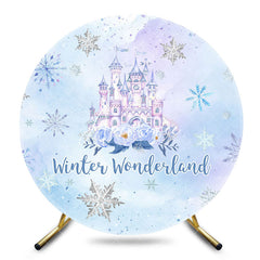 Aperturee - Aperturee Snowflake Winter Wonderland Round Birthday Backdrop