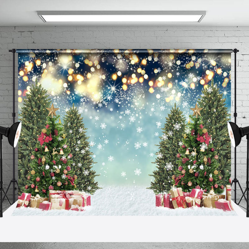 Aperturee - Aperturee Snowflakes Light Pine Trees Gifts Christmas Backdrop