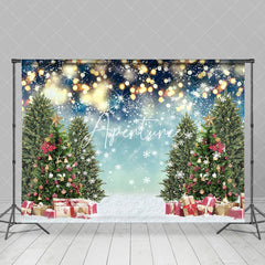 Aperturee - Aperturee Snowflakes Light Pine Trees Gifts Christmas Backdrop