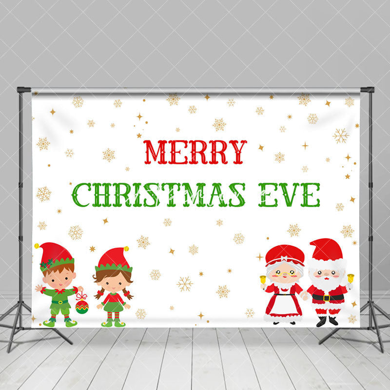 Aperturee - Aperturee Snowflakes Santa Couple Kids Christmas Eve Backdrop