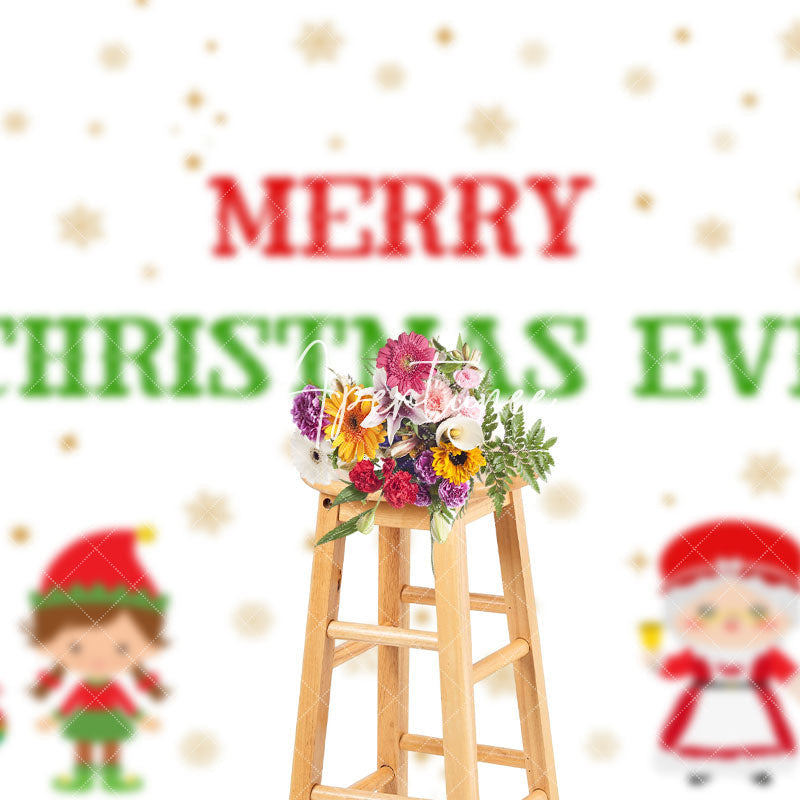 Aperturee - Aperturee Snowflakes Santa Couple Kids Christmas Eve Backdrop