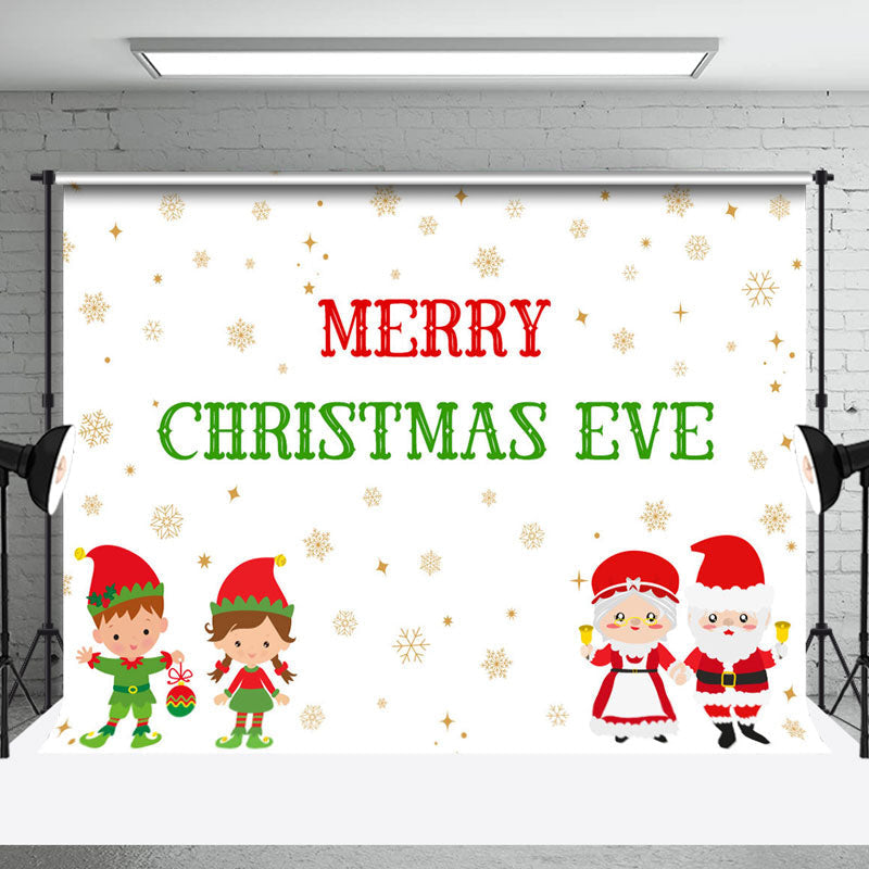 Aperturee - Aperturee Snowflakes Santa Couple Kids Christmas Eve Backdrop