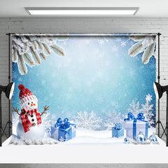 Aperturee - Aperturee Snowflakes Snowman Gifts Blue Christmas Backdrop