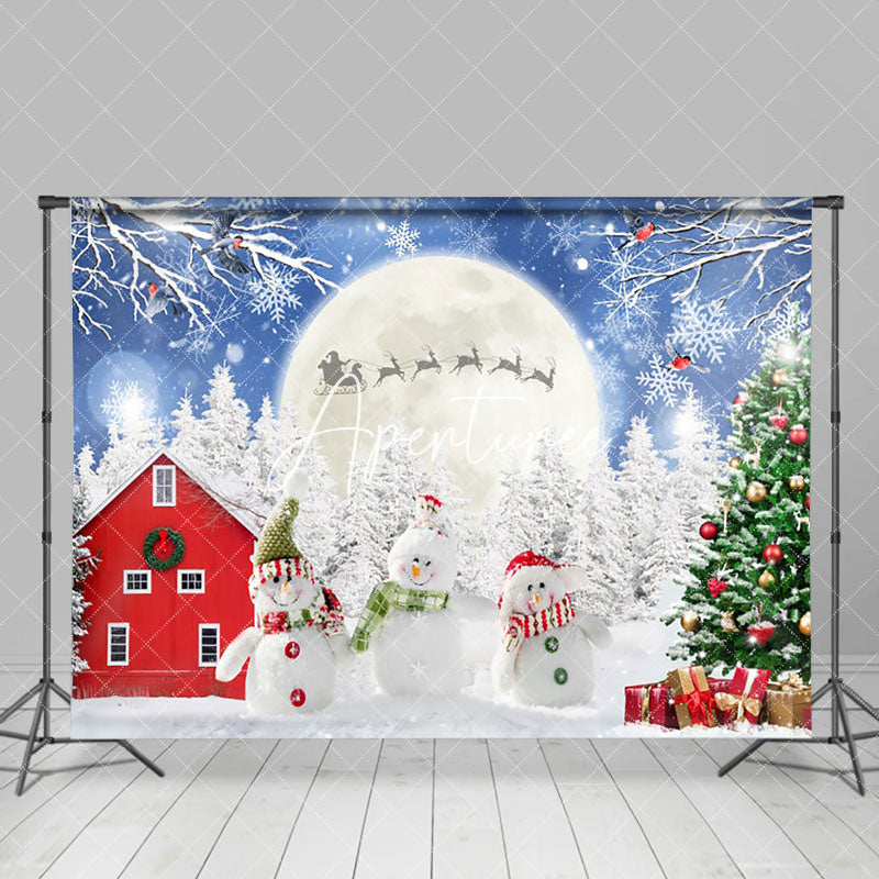 Aperturee - Aperturee Snowman Doll Moon Winter Forest Barn Xmas Backdrop