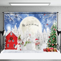 Aperturee - Aperturee Snowman Doll Moon Winter Forest Barn Xmas Backdrop