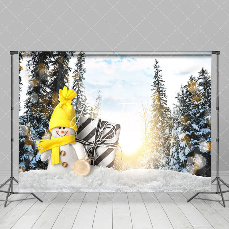 Aperturee - Aperturee Snowman Doll Snowy Forest Sunshine Winter Backdrop