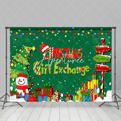 Aperturee - Aperturee Snowman Green Trees Christmas Gift Exchange Backdrop