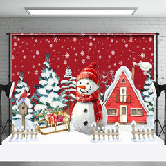 Aperturee - Aperturee Snowman House Red Painting Christmas Photo Backdrop