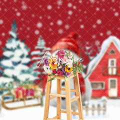 Aperturee - Aperturee Snowman House Red Painting Christmas Photo Backdrop