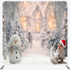 Aperturee - Aperturee Snowman Tree Snowy Christmas Pillow Case Backdrop